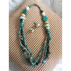 Vintage circa 2010, Tropical Island Style Statement Necklace + Dangle Earrings